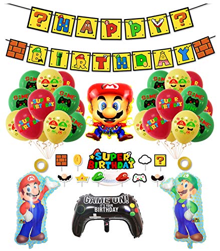 smileh Decoracion Cumpleaños Super Mario Globos de Mario Feliz Cumpleaños del Pancarta Adorno de Torta para Niños Ducha de Bebé Fiesta de Cumpleaños