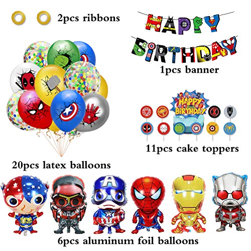 smileh Decoracion Cumpleaños Superheroes Globos de Superhéroe Feliz Cumpleaños del Pancarta Adornos de Pastel para niños Decoraciones de Cumpleaños Fiesta Marvel