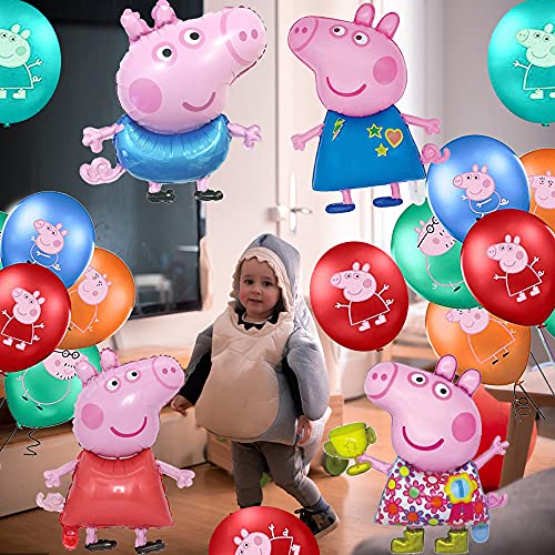 smileh Decoraciones de Fiesta Cumpleaños Peppa Pig Globos George Pig Cumpleaños Globos de Aluminio para Niños Decoraciones de Cumpleaños de George Peppa Pig