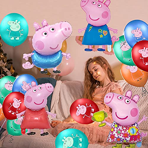 smileh Decoraciones de Fiesta Cumpleaños Peppa Pig Globos George Pig Cumpleaños Globos de Aluminio para Niños Decoraciones de Cumpleaños de George Peppa Pig