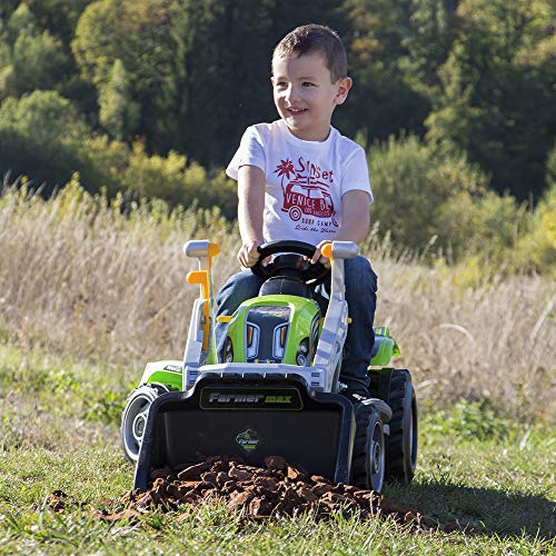 Smoby 710109 Farmer Max Tractor a pedales con remolque y pala, Verde, 3-6 años