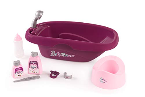 Smoby Baby Nurse-Bañera para Muñecos de hasta 42cm, Incluye 7 Accesorios para el Baño, con Ducha Extraíble, para Niños a Partir de 3 Años (220359), Multicolor