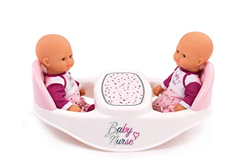 Smoby-Baby Nurse Trona gemelar con Accesorios 220344 muñecos bebé, Color Rosa