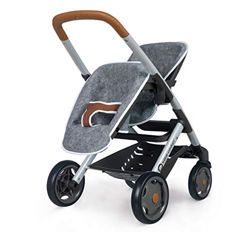 Smoby- Bébé Silla Gemela Bebé Confort para Muñecos, Ruedas Silenciosas y Multidireccionales, Altura del Mango: 64cm, para niños a Partir de 3 años, Color (253205)