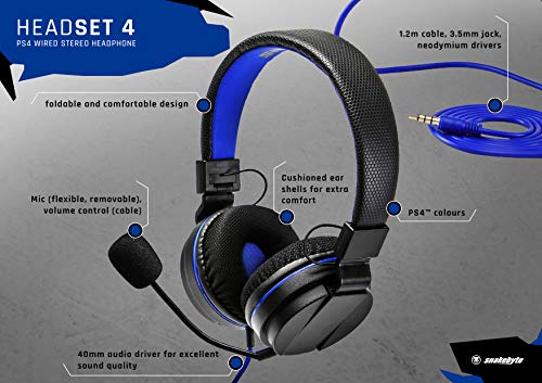 Snakebyte Head:Set 4 Binaural Diadema Negro, Azul - Auriculares con micrófono (Consola de Juegos, Binaural, Diadema, Negro, Azul, Giratorio, Playstation 4)