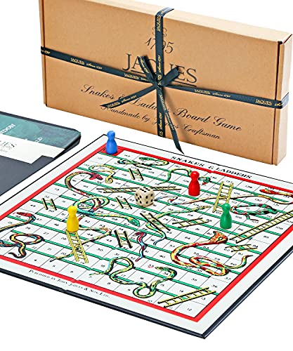 Snakes & Ladders - 12 Snakes and Ladders Board Game with Wooden Pieces by Jaques of London