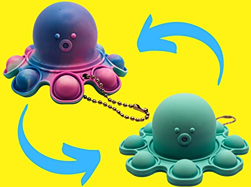 SnooZy KIDS Pop It Reversible Octopus Push Pop (Azul Multicolor) Fidget Toy Octopus - Llavero de juguetes Fidget - Dale la vuelta al pulpo para mejorar tu estado de ánimo - Entrega rápida