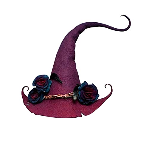 Sombrero de bruja para mujer, sombrero de fieltro, sombreros de bruja de Hogwarts con flores hechas a mano para Halloween, fiesta de cosplay, accesorios para mujer