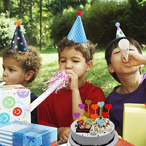 Sombreros de Papel del Fiesta de Cumpleaños y Pancarta de Feliz Cumpleaños, Gorros Forma Cónica con Poms, Tapa de Corona de Varios Color y Tamaños Para Los Cabritos y Los Adultos, Favores de la Fiesta