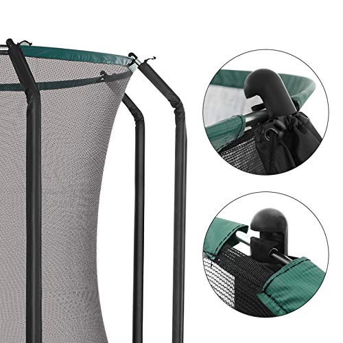 SONGMICS 305 cm Cama Elástica, Redonda Cama Elástica de Jardín con Red de Seguridad Interior, Escalera, Postes Acolchados, para Niños y Adultos, Negro y Verde Oscuro STR103C01