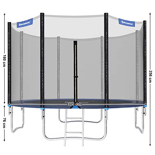 SONGMICS Cama Elástica de 305 cm (10 Pies), Trampolín para el Jardín Caja de Red de Seguridad, Postes Rectos Acolchados, TÜV Rheinland Prueba de Seguridad, Negro y Azul STR10FT