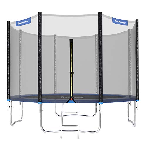 SONGMICS Cama Elástica de 305 cm (10 Pies), Trampolín para el Jardín Caja de Red de Seguridad, Postes Rectos Acolchados, TÜV Rheinland Prueba de Seguridad, Negro y Azul STR10FT