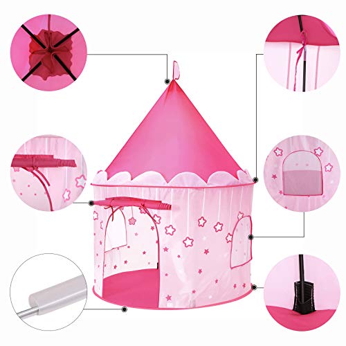 SONGMICS Tienda de campaña Infantil, Carpa Plegable para niños, Casa de Juegos para Interiores y Exteriores, Pop-up portátil Tienda con Bolsa de Transporte, con Estrellas, Rosado, LPT01PK