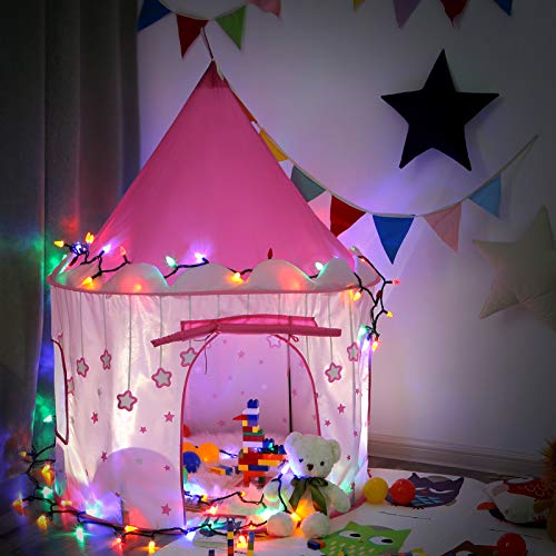 SONGMICS Tienda de campaña Infantil, Carpa Plegable para niños, Casa de Juegos para Interiores y Exteriores, Pop-up portátil Tienda con Bolsa de Transporte, con Estrellas, Rosado, LPT01PK