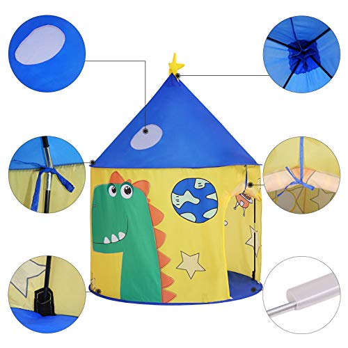 SONGMICS Tienda Infantil, Castillo Interior y Exterior, Pop-up Portátil, Tienda para niños, Bolsa de Transporte, Casa de Juego con Tema de Dinosaurio, Espacio Privado para Mayor de 3 niños LPT02YU