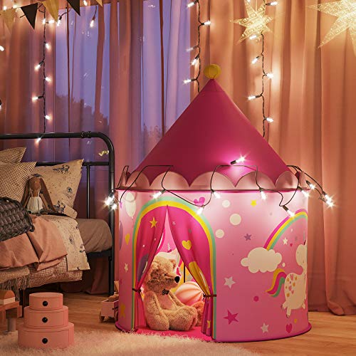 SONGMICS Tienda para Niños, Carpa Infantil, Castillo de la Princesa, Pop Up, Regalo para Niños, para Interior y Exterior, Bolsa de Transporte, Rosa y Amarillo LPT04PY