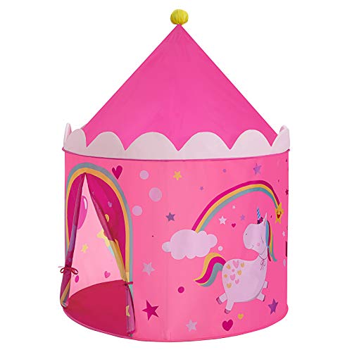 SONGMICS Tienda para Niños, Carpa Infantil, Castillo de la Princesa, Pop Up, Regalo para Niños, para Interior y Exterior, Bolsa de Transporte, Rosa y Amarillo LPT04PY