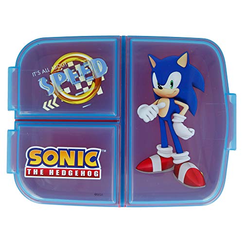 SONIC | Sandwichera con 3 compartimentos para niños - lonchera infantil - Porta merienda - Fiambrera decorada