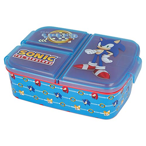 SONIC | Sandwichera con 3 compartimentos para niños - lonchera infantil - Porta merienda - Fiambrera decorada