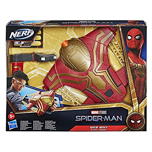 SPIDER-MAN F0237EU4 Lanzador Web Bolt de Nerf de Marvel para niños, diseño Inspirado en la película, Incluye 3 Dardos Elite Nerf, a Partir de 5 años