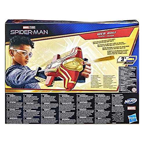 SPIDER-MAN F0237EU4 Lanzador Web Bolt de Nerf de Marvel para niños, diseño Inspirado en la película, Incluye 3 Dardos Elite Nerf, a Partir de 5 años