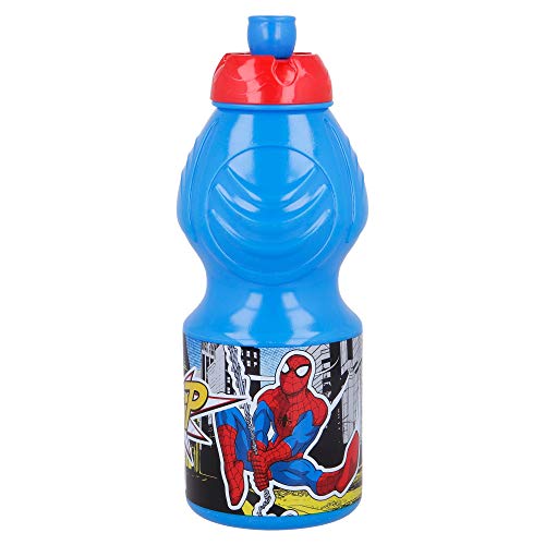 SPIDERMAN | Botella de Agua Infantil con cierre antifugas | Cantimplora Reutilizable para niños con tapón anti goteo - Libre de BPA - 400 ML