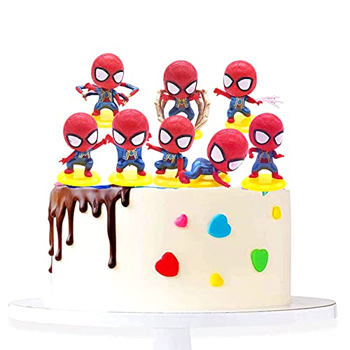 Spiderman Cake Topper - 8pcs Mini Modelo de Spiderman Decoración para Tartas, Baby Shower Fiesta de cumpleaños Pastel Decoración Suministros