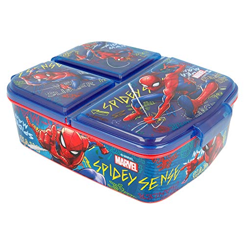 SPIDERMAN (MARVEL) | Sandwichera con 3 compartimentos para niños - lonchera infantil - Porta merienda - Fiambrera decorada