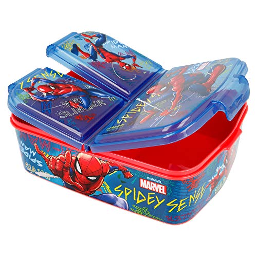 SPIDERMAN (MARVEL) | Sandwichera con 3 compartimentos para niños - lonchera infantil - Porta merienda - Fiambrera decorada