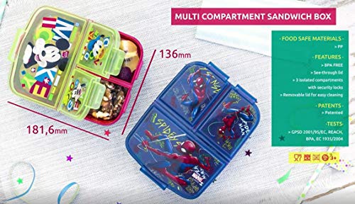 SPIDERMAN (MARVEL) | Sandwichera con 3 compartimentos para niños - lonchera infantil - Porta merienda - Fiambrera decorada