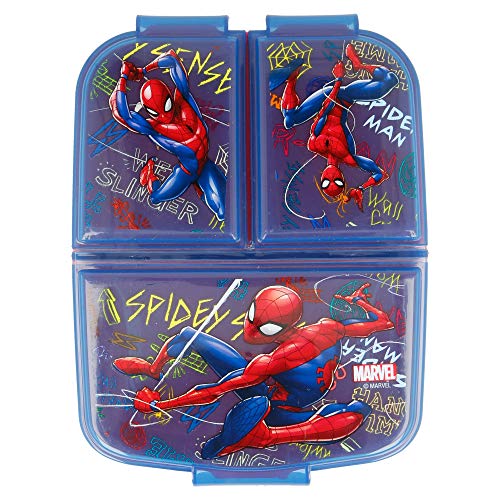 SPIDERMAN (MARVEL) | Sandwichera con 3 compartimentos para niños - lonchera infantil - Porta merienda - Fiambrera decorada