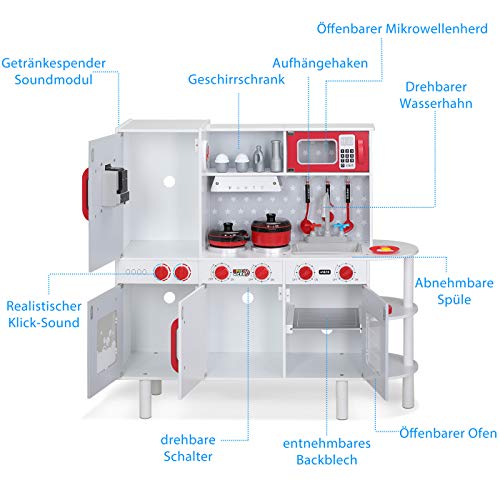 Spielwerk Cocinita de Juguete Junior Chef para niños 3 años con Horno microondas Sonido luz Accesorios