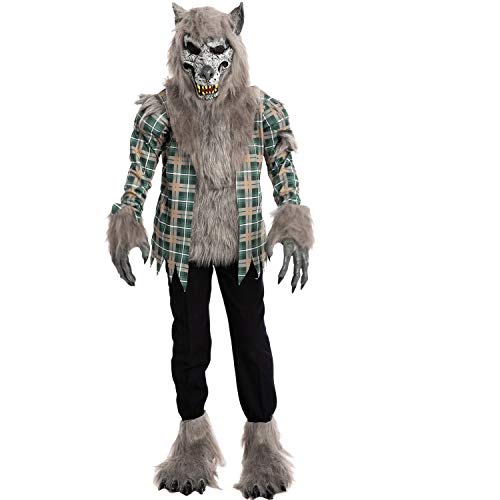 Spooktacular Creations Child Unisex Green Werewolf Costume with Mask, Gloves and Shoes Cover (Medium ( 8- 10 yrs))