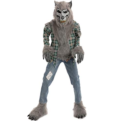 Spooktacular Creations Child Unisex Green Werewolf Costume with Mask, Gloves and Shoes Cover (Medium ( 8- 10 yrs))