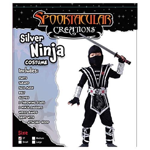 Spooktacular Creations Disfraz de Ninja Plateado Traje de Vestir de Kung fu Cosplay para Niño (M)