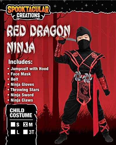 Spooktacular Creations Ninja Dragon Red Costume Outfit Set for Kids Halloween Dress Up Party (Medium ( 8- 10 yrs))