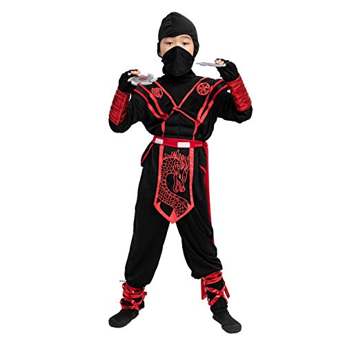 Spooktacular Creations Ninja Dragon Red Costume Outfit Set for Kids Halloween Dress Up Party (Medium ( 8- 10 yrs))