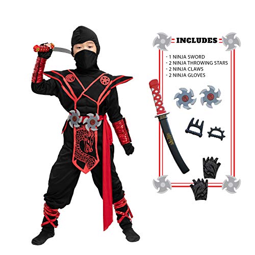 Spooktacular Creations Ninja Dragon Red Costume Outfit Set for Kids Halloween Dress Up Party (Medium ( 8- 10 yrs))