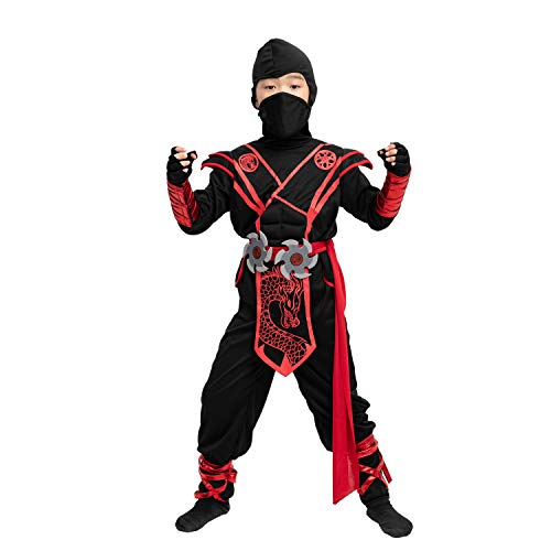 Spooktacular Creations Ninja Dragon Red Costume Outfit Set for Kids Halloween Dress Up Party (Small ( 5 – 7 yrs))