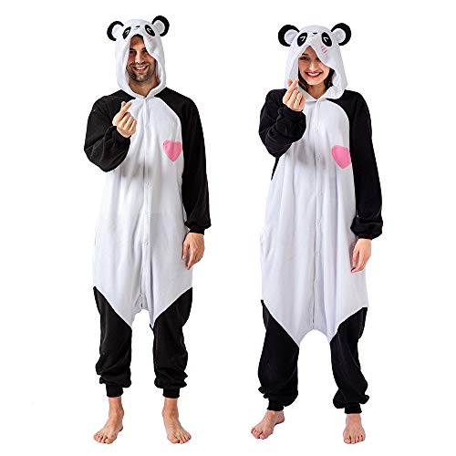 Spooktacular Creations Pijama de Felpa Unisex para Adulto, Disfraz de Animal Panda de una Pieza - Blanco - X-Large