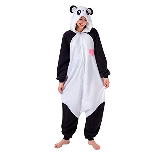 Spooktacular Creations Pijama de Felpa Unisex para Adulto, Disfraz de Animal Panda de una Pieza - Blanco - X-Large