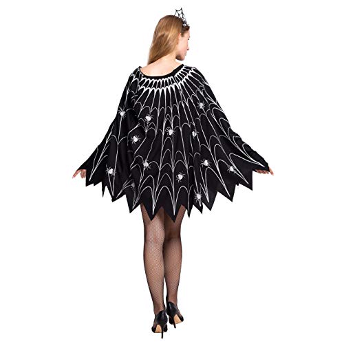 Spooktacular Creations Spider Web Dress Poncho Costumes with Glow Effect and Crown for Women Halloween Party (Standard)