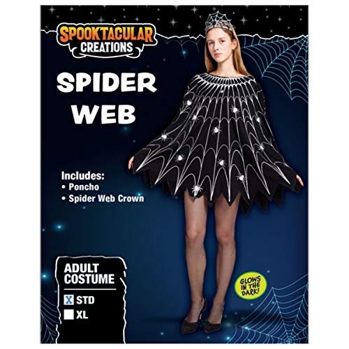 Spooktacular Creations Spider Web Dress Poncho Costumes with Glow Effect and Crown for Women Halloween Party (Standard)