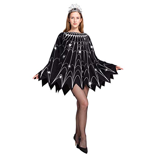 Spooktacular Creations Spider Web Dress Poncho Costumes with Glow Effect and Crown for Women Halloween Party (Standard)