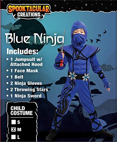 Spooktacular Creations Striking Blue Ninja Costume for Child Stealth Costume Halloween Kids Kung Fu Outfit (Small ( 5 – 7 yrs))