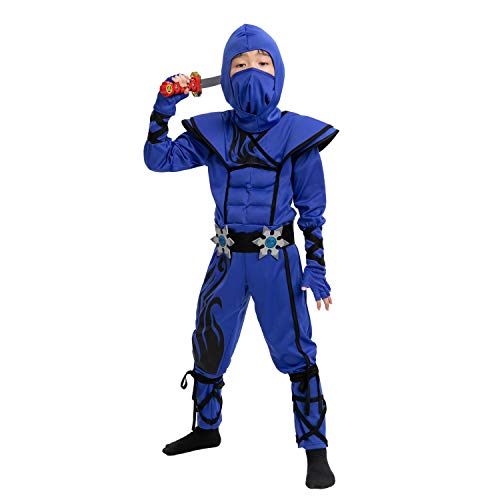 Spooktacular Creations Striking Blue Ninja Costume for Child Stealth Costume Halloween Kids Kung Fu Outfit (Small ( 5 – 7 yrs))