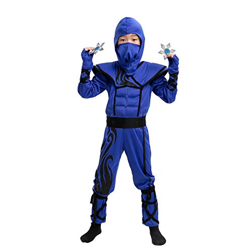 Spooktacular Creations Striking Blue Ninja Costume for Child Stealth Costume Halloween Kids Kung Fu Outfit (Small ( 5 – 7 yrs))