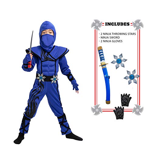 Spooktacular Creations Striking Blue Ninja Costume for Child Stealth Costume Halloween Kids Kung Fu Outfit (Small ( 5 – 7 yrs))