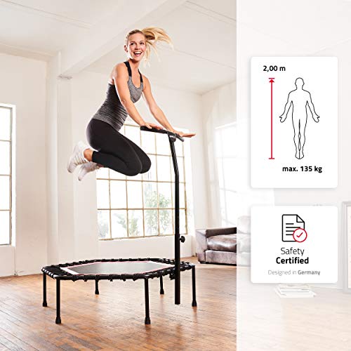 SportPlus Trampolín Fitness con Mango Regulable – Cama Elástica para Adultos – Ideal para Ejercicios en Casa - Carga Máxima de 130 Kg - Diámetro 110 cm