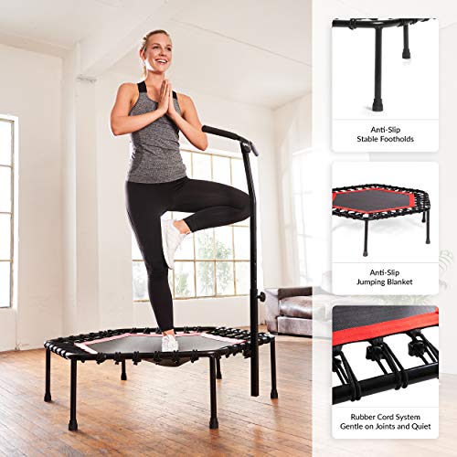 SportPlus Trampolín Fitness con Mango Regulable – Cama Elástica para Adultos – Ideal para Ejercicios en Casa - Carga Máxima de 130 Kg - Diámetro 110 cm